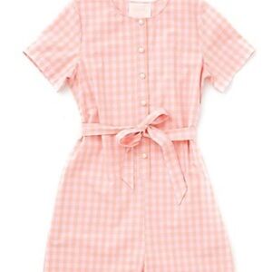 Gingham Button-Front Romper in Pale Pink